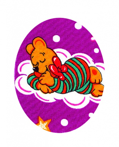 Nažehľovacie záplaty oválky s potlačou - medvedík v pruhovanom pyžamku na ružovom podklade